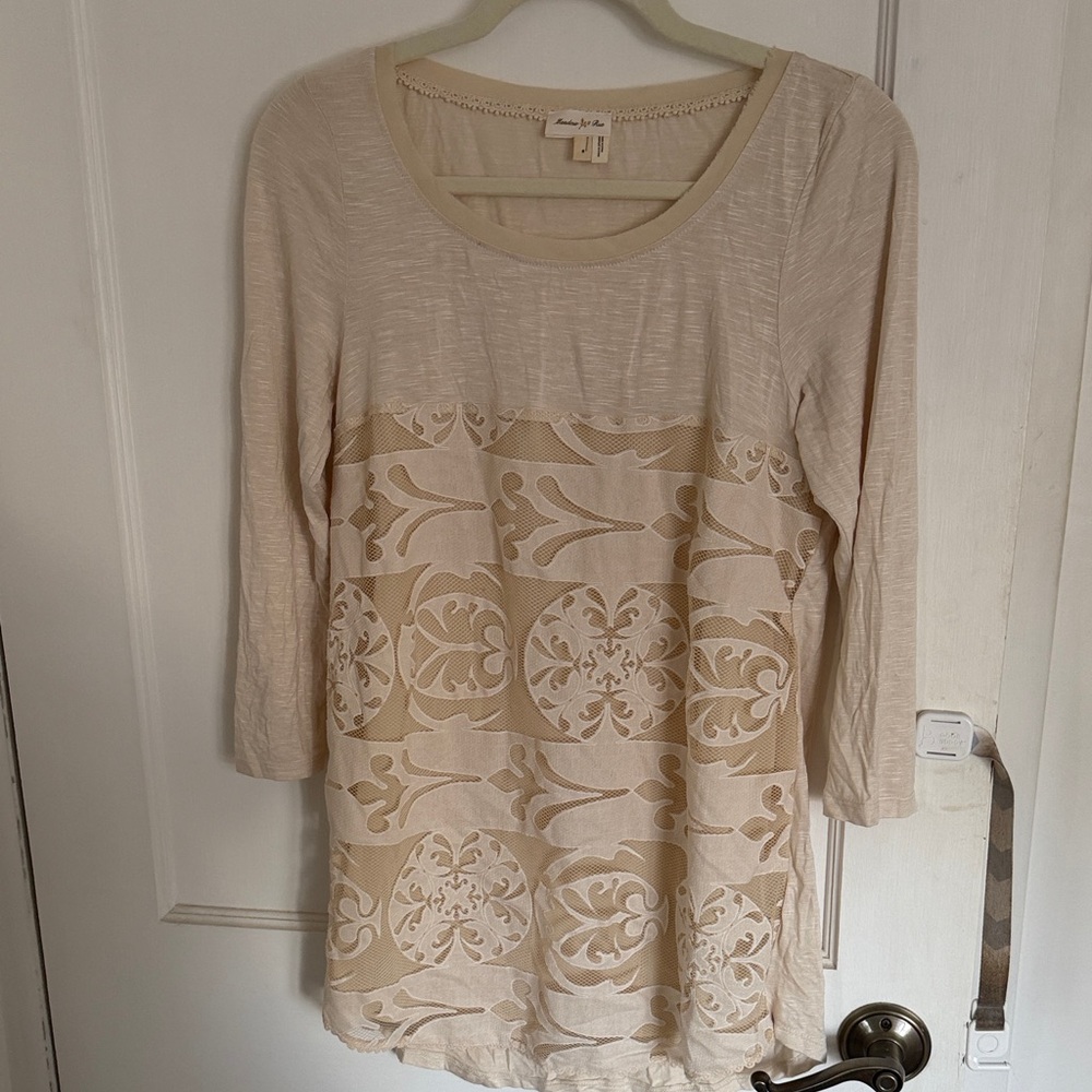 Meadow Rue Cream and Tan Floral Tunic